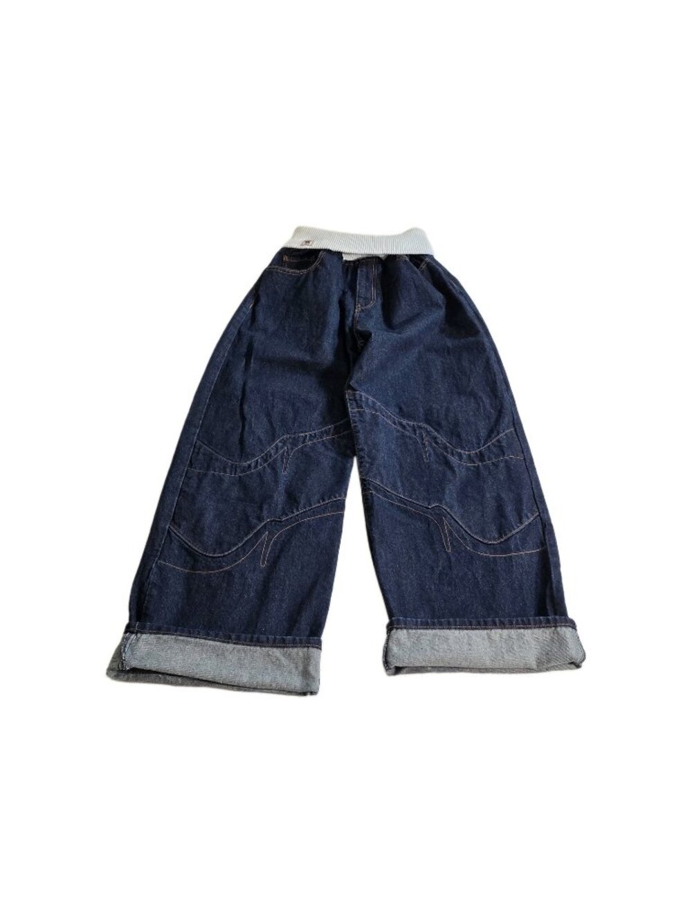 ReVice LA Denim Vice Jeans M Navy Dark Wash Ribbed Foldover Waist Wide Leg Y2K